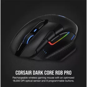   CORSAIR Vezetékes/Vezeték Nélküli Egér Gaming, DARK CORE RGB PRO, 8 programozható gomb, RGB, 18000dpi, fekete