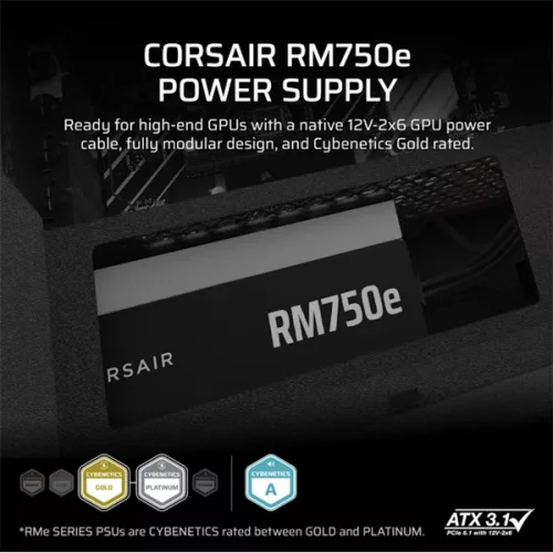 CORSAIR Tápegység Moduláris, RM750e, 750W, 12cm, ATX 3.1, PCIe 5.1, BOX, Cybenetics Gold