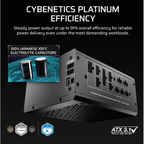 CORSAIR Tápegység Moduláris, iCUE LINK HXi SHIFT Series, HX1000i SHIFT, 1000 Watt, Cybenetics Platinum