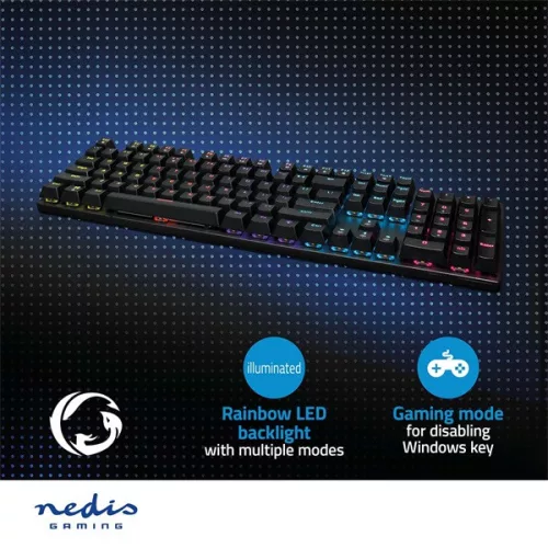 Nedis GKBDM110BKUS gamer billentyűzet, USB,Mechanikus gombok | LED | QWERTY | Amerikai kiosztás