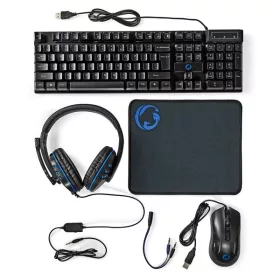   Nedis GCK51110BKUS gamer 5 az 1-ben készlet, Angol Billentyűzet, Headset, Egér, Egérpad és adapter kábel, QWERTY