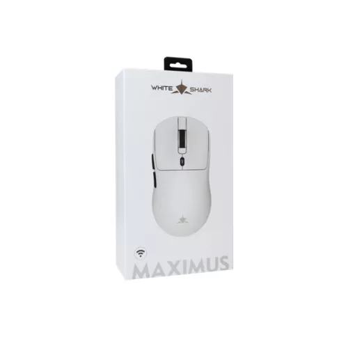 WHITE SHARK PRÉMIUM GM-9010W MAXIMUS-W vezeték nélküli gamer egér, 26.000 dpi, fehér