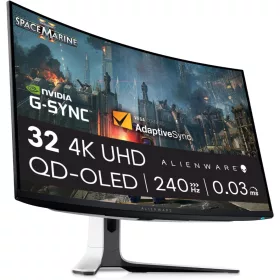   Alienware Curved Gaming Monitor, AW3225QF, 32-Inch 4K UHD (3840 x 2160) 1700 R, 240 Hz, QD OLED, 0.03 ms, NVIDIA G-SYNC Compatible, HDR, Dolby Vision, USB-C, DisplayPort, 2 x HDMI, 4 x USB
