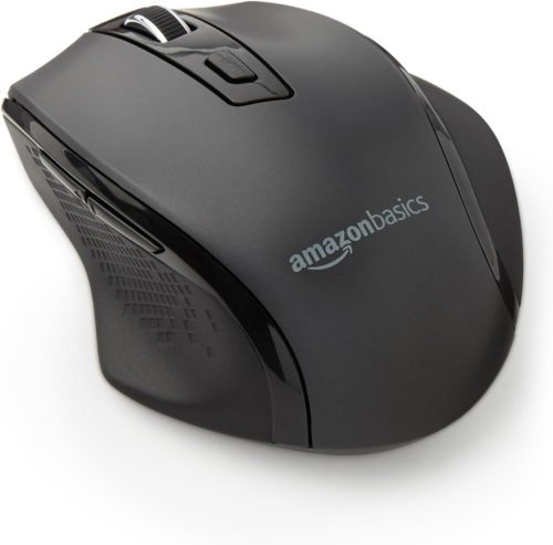 Amazon Basics - Ergonomic Wireless Mouse with Quick Scrolling, Regular Size, Black