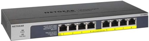 Netgear GS108PP-100EUS 8-Port Gigabit Ethernet PoE + Unmanaged Plug-and-Play Switch