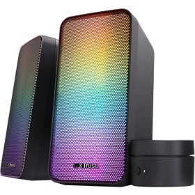   Trust Gaming GXT 611 Wezz 2,0 PC Lautsprecher mit RGB LED-Beleuchtung, 12 W (6 W RMS), 3,5 mm AUX Klinke, USB Soundsystem, Stereo Computer Boxen für PC, Laptop, Tablet, Desktop - Schwarz