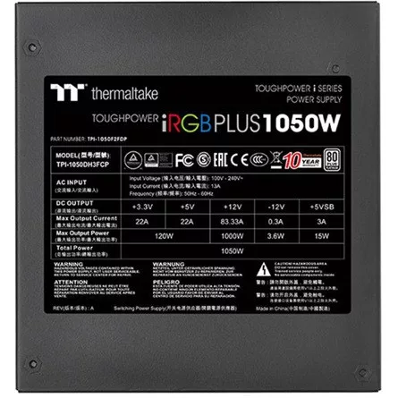 Thermaltake Toughpower iRGB PLUS ATX desktop tápegység 1050W 80+ Platinum BOX (Bontott!)