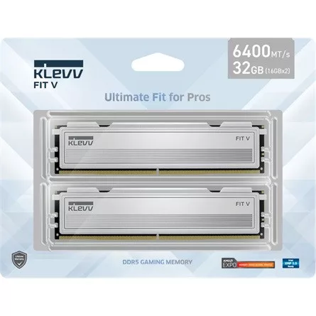 KLEVV FIT V 32GB 6400MT/s DDR5 memória CL30 Kit of 2 AMD-re optimalizált fehér