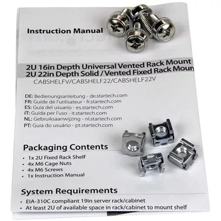 StarTech 2U 19" rack polc fekete